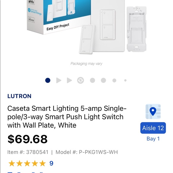 NEW: Lutron Caseta Wireless Switch and Remote. Sells for $70 at Lowes. - Picture 3 of 5